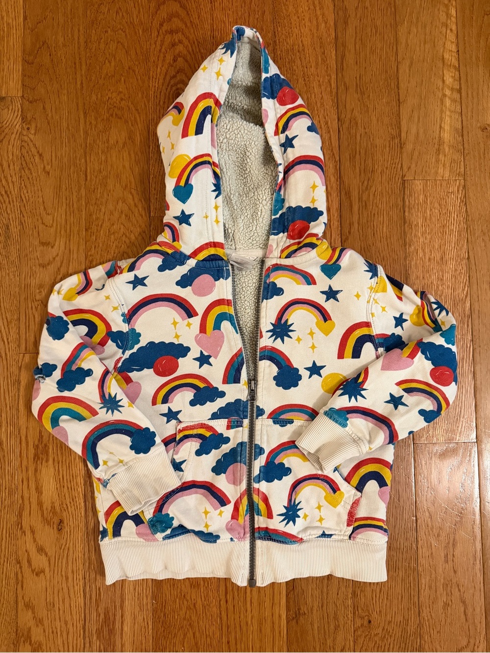 Hanna Andersson Storytime White Hoodie with Rainbow, Stars & Hearts
